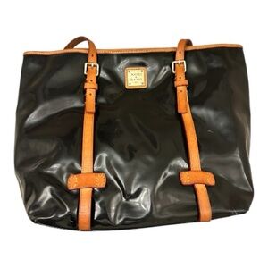 Dooney & Bourke Black Tote with Tan Straps